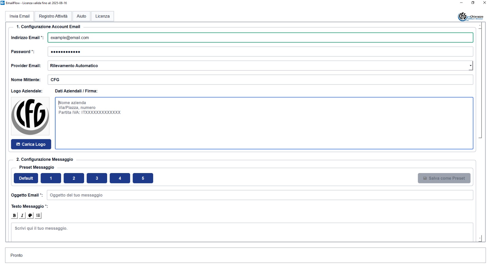 Dashboard stilizzata del software EmailFlow